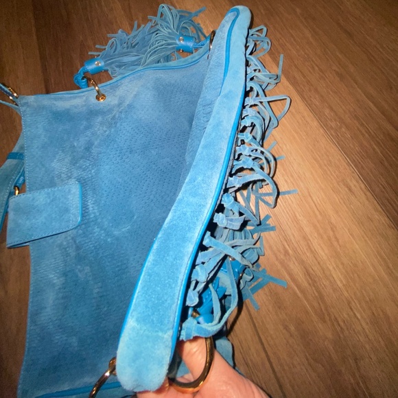 Stunning Large Emilio Pucci Turquoise Blue Suede Fringe Handbag - Picture 11 of 16